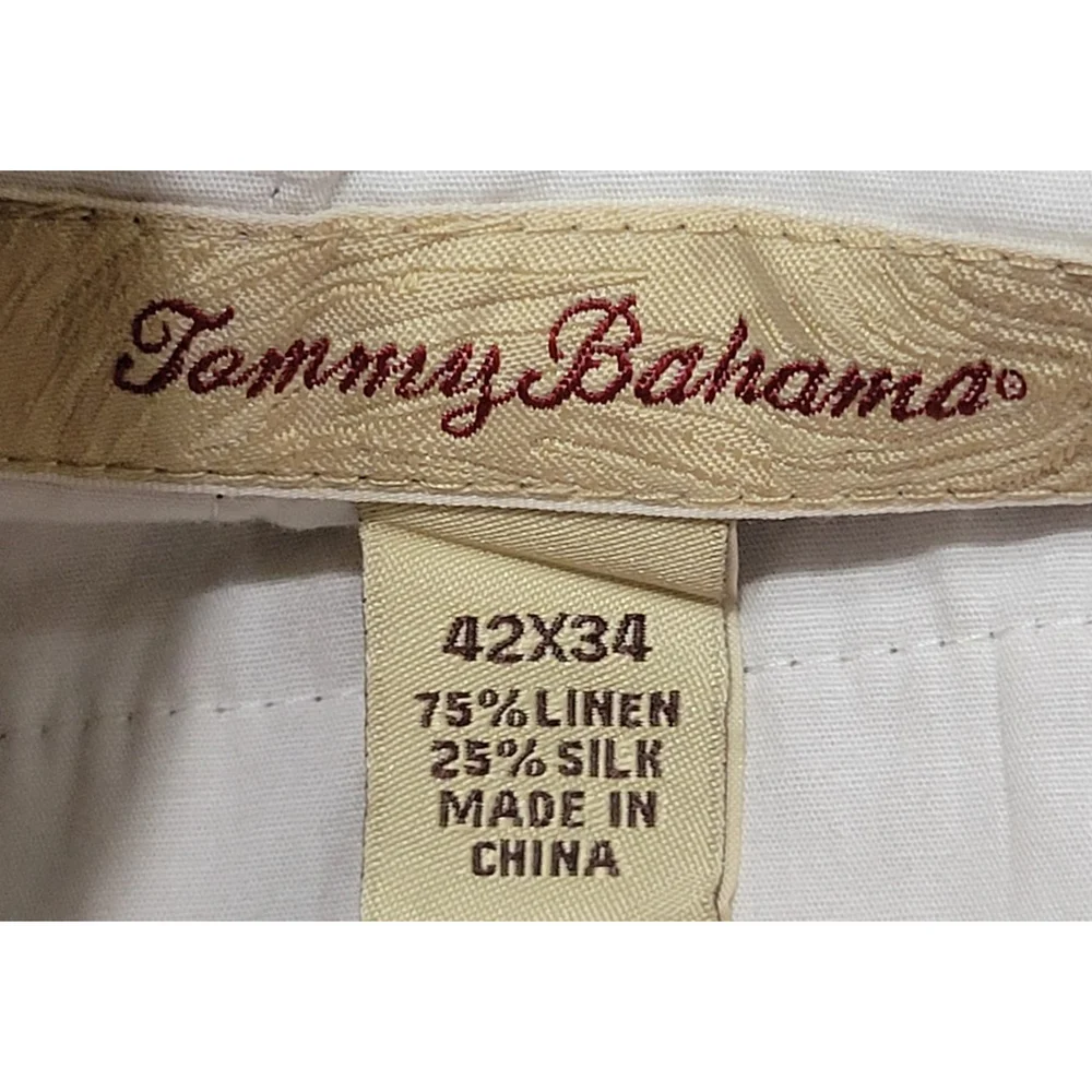 Tommy Bahama Khaki Pleated Pants Mens 42x34 Silk Linen Blend Tan True: 40x27